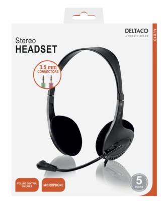 Deltaco HL-43 Headset, 3,5mm, volymkontroll på kabeln#3