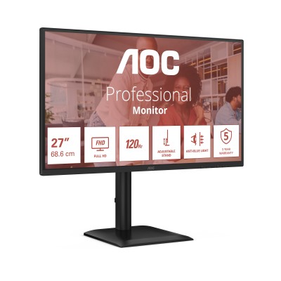 27" AOC 27E4CV, IPS 1920x1080, 4 ms, 120Hz, höjdjusterbar, pivot, HDMI/DP/USB-C 90W, högtalare, USB 3.2-hubb, 5 års garanti