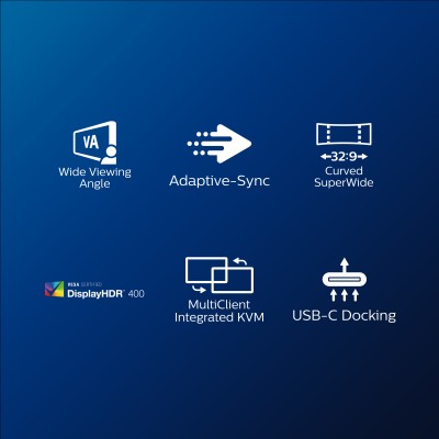 49" Philips 499P9H/00, VA Curved 5120x1440, 5 ms, höjdjusterbar, 2xHDMI/DP/USB-C 65W, USB-hubb, högtalare, webbkamera#7