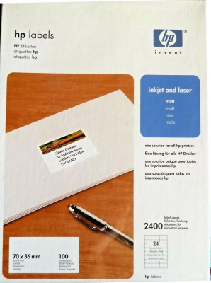 HP Q6559A 100 ark x 24 = 2400 etiketter 70 x 36 mm per förpackning