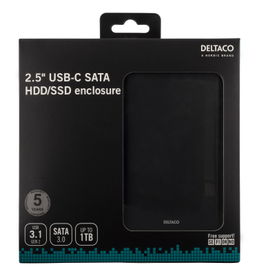 Externt kabinett 2.5" SATA till USB-C/USB 3.0, Deltaco, aluminium - Svart#4