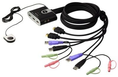 Systemswitch Aten CS692, 2-vägs KVM, HDMI, audio, USB, kablage ingår