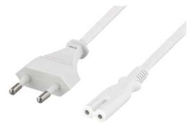 DELTACO ojordad apparatkabel , CEE 7/16 till IEC 60320 C7, 2m, max 250V/2,5A, vit