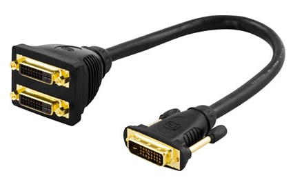 DELTACO DVI-adapter, Dual Link, 1xDVI-D ha till 2xDVI-D ho