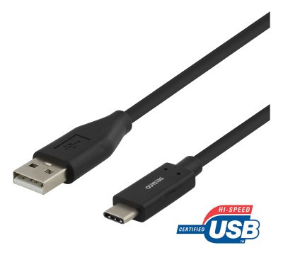 DELTACO USB Cable | USB-C - USB-A | 2.0 | 1m | Svart