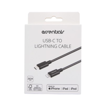 Essentials USB-C, Lightning Cable, MFi, 20cm, Svart#2