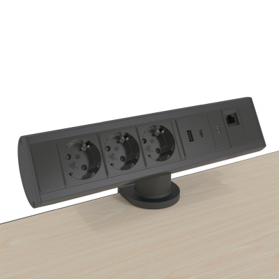 Axessline Desk - 3 socket type F, 1 USB-C charger, 1 USB-A charger, 1 USB-C port, 1 data | Bord, utanpåliggande | Svart