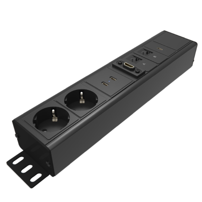Axessline Outlet Strip - 2 eluttag typ F, 2 USB-C laddare max 30W, 1 USB-C port, 1 HDMI, 2 data, svart | Inlay modul | Svart