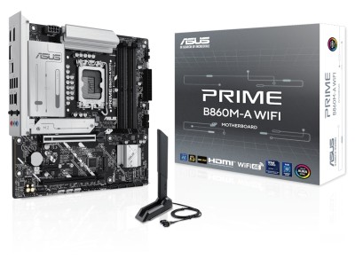 Asus PRIME B860M-A WIFI, Intel LGA1700, 2xPCI Express, MicroATX, 4xDDR5, 2xM.2 + SATA3 RAID, HDMI/2xDP, USB-C, 2.5Gbe LAN, WiFi 6E, Bluetooth 5.3, Aura Sync RGB