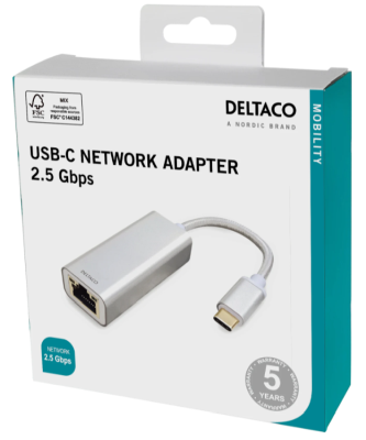 Deltaco USB-C nätverksadapter, 2.5GbE LAN, RJ45, aluminium#2