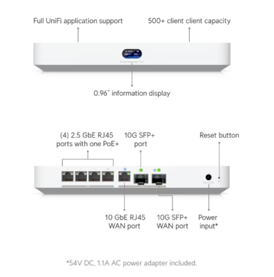Ubiquiti Networks UniFi Cloud Gateway Fiber, 1x10GbE + 1x10GbE SFP+ WAN, 4x2.5GbE LAN (1 PoE+), 1x10GbE SFP+#2