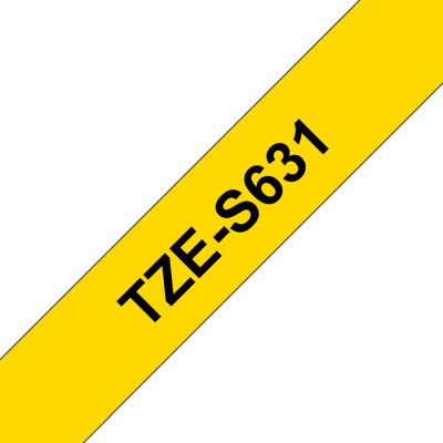 TZS631 Tejp Svart Text, Gul Botten, 12mm, Stark, Laminerad