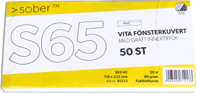 Kuvert Mayer Sober S65 Fönster Vit, fukthäftande förslutning, 50-pack