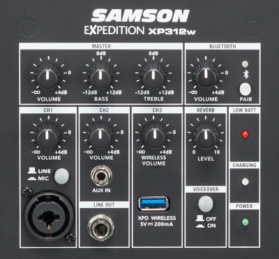Samson XP312w, batterihögtalare, 12" + 1" tvåväg, batteri upp till 12 h, 4-kanals mixer (EQ, reverb, ducking), bluetooth, trådlös handmick ingår, hjul, teleskophandtag#3