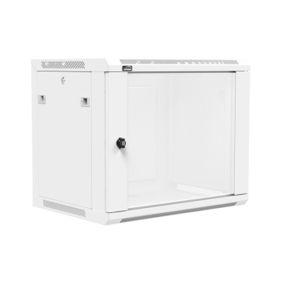 CAYMON WPR409R/W, Vitt väggrack i metall 9U, 19 tum, 410mm monteringsdjup, öppningsbar baksida