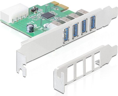 DeLOCK PCI-Express x1 kort, USB 3.0, 4xTyp A portar(2 ext), Molex-ström internt