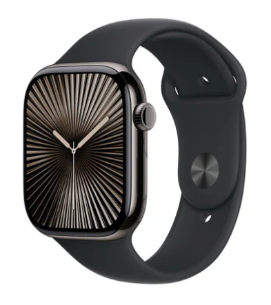 Apple Watch Series 10 GPS + Cellular 46mm Skiffer Titanboett med Svart Sport Band - S/M